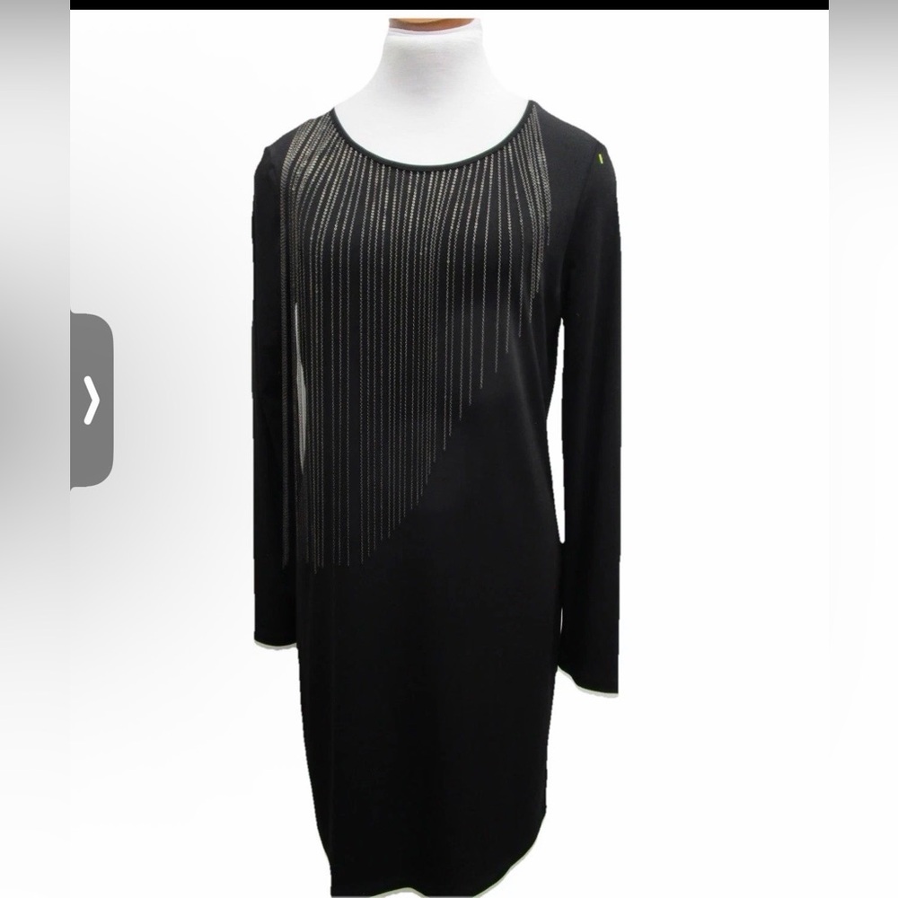 Michael Kors Black Chain Fringe Long Sleeve Sheath Dress Size Medium. NWOT.